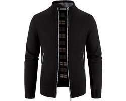 CALIYO Heren Vest - Coltrui Heren - Trui Heren - Fijn Gebreid - Met opstaande kraag met rits winter-Zwart