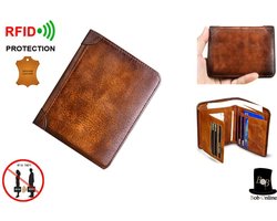 Bob Online™ - 1 Stuk – Bruin Leer – Premium RFID-Blokkerende Herenportemonnee – 1 Piece – Brown Leather – Premium RFID-Blocking Mens Wallet – Herenportemonnee - Heren Kerst Cadeau