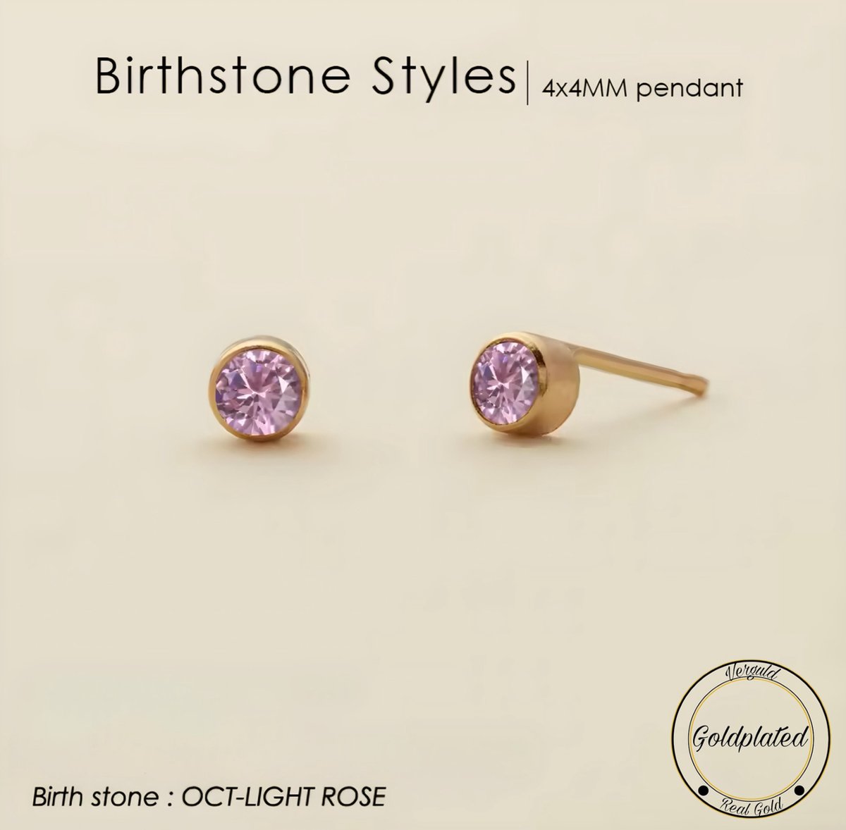 Borasi Birthstone Oorbellen Oktober | Goldplated | Lichtroze | Dames Sieraden |