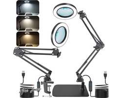 Mrs. Jones Vergrootglas met licht en standaard Jubor 10X 15X LED loeplamp - klem en basis bureaulamp - 3 kleurmodi dimbaar LED loeplamp voor hobby ambachten - werkpleklamp LED leeslamp .