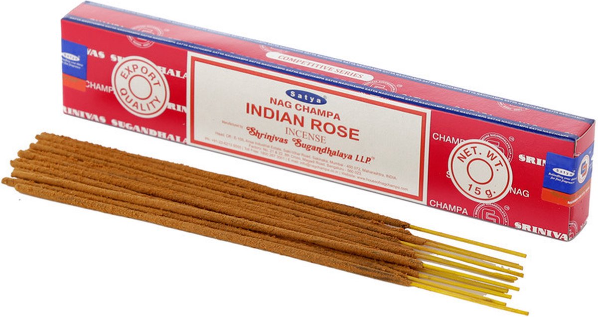 Satya Nag Champa wierrook stokjes Rozen bloemen geur - 15x - Lichaam in balans - Meditatie - staafjes van 21 cm - 30 minuten Multi