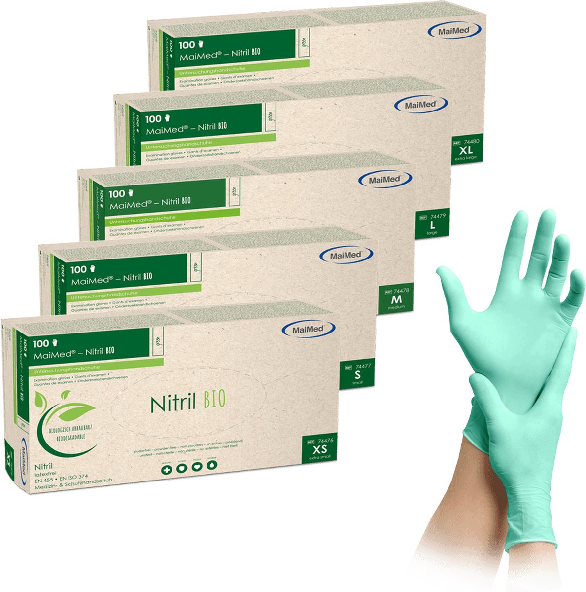 Goedkoopste Nitril wegwerphandschoen groen bio degradable maat XS - 100/doos