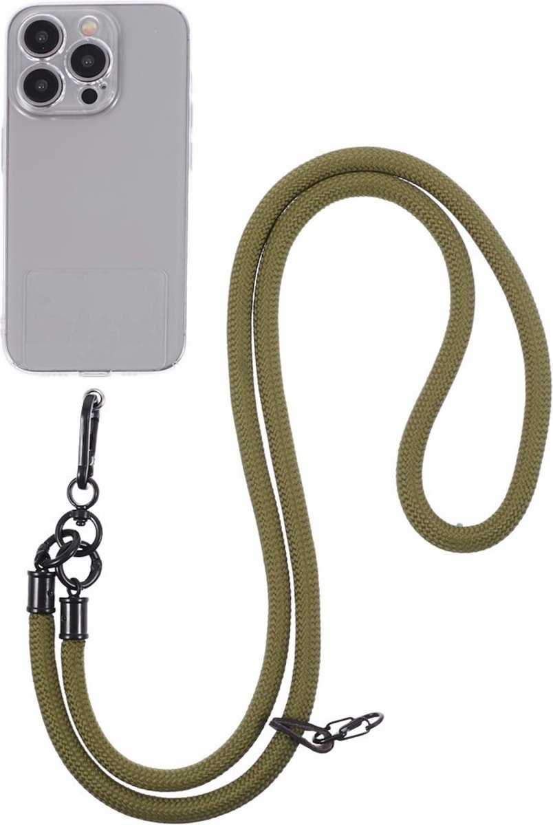 Coverup Crossbody Telefoonkoord 120cm met Sleutelhanger - 8mm Nylon Koord - Khaki