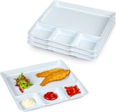 Plasticforte Vakjesborden - 6x stuks - wit - gourmetbord - 4-vaks - kunststof - 26 x 24 cm - fonduebord