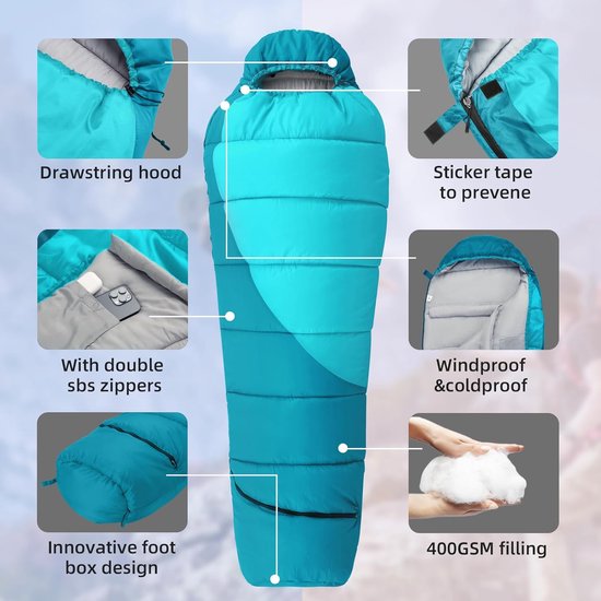 Slaapzak, -10 °C - 15 °C, 4 seizoenen, winter, mummieslaapzak, wateraftotend, slaapzak voor reizen, camperen, outdoor, kamperen of binnenland — afbeelding 3