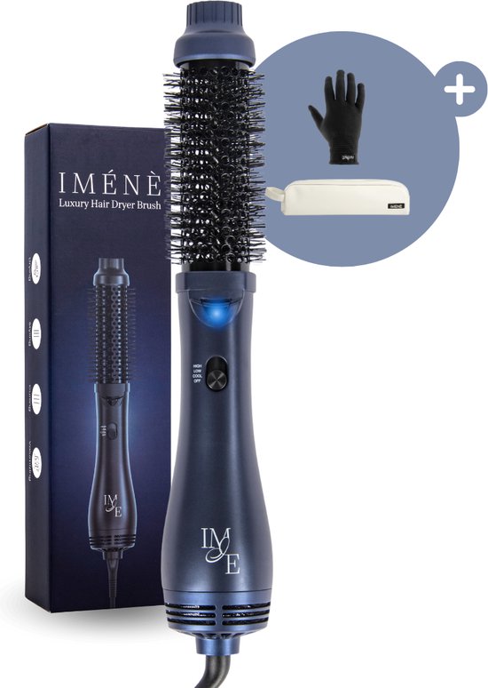 I M E N E® - Fohnborstel - Haardroger - Krulborstel – Snelle opwarmtijd - 4 snelheden - Ionisch - Ergonomisch - 38mm kop - 1000W - Alle haartypes - Drogen, stijlen, krullen & volume - Automatische uitschakeling