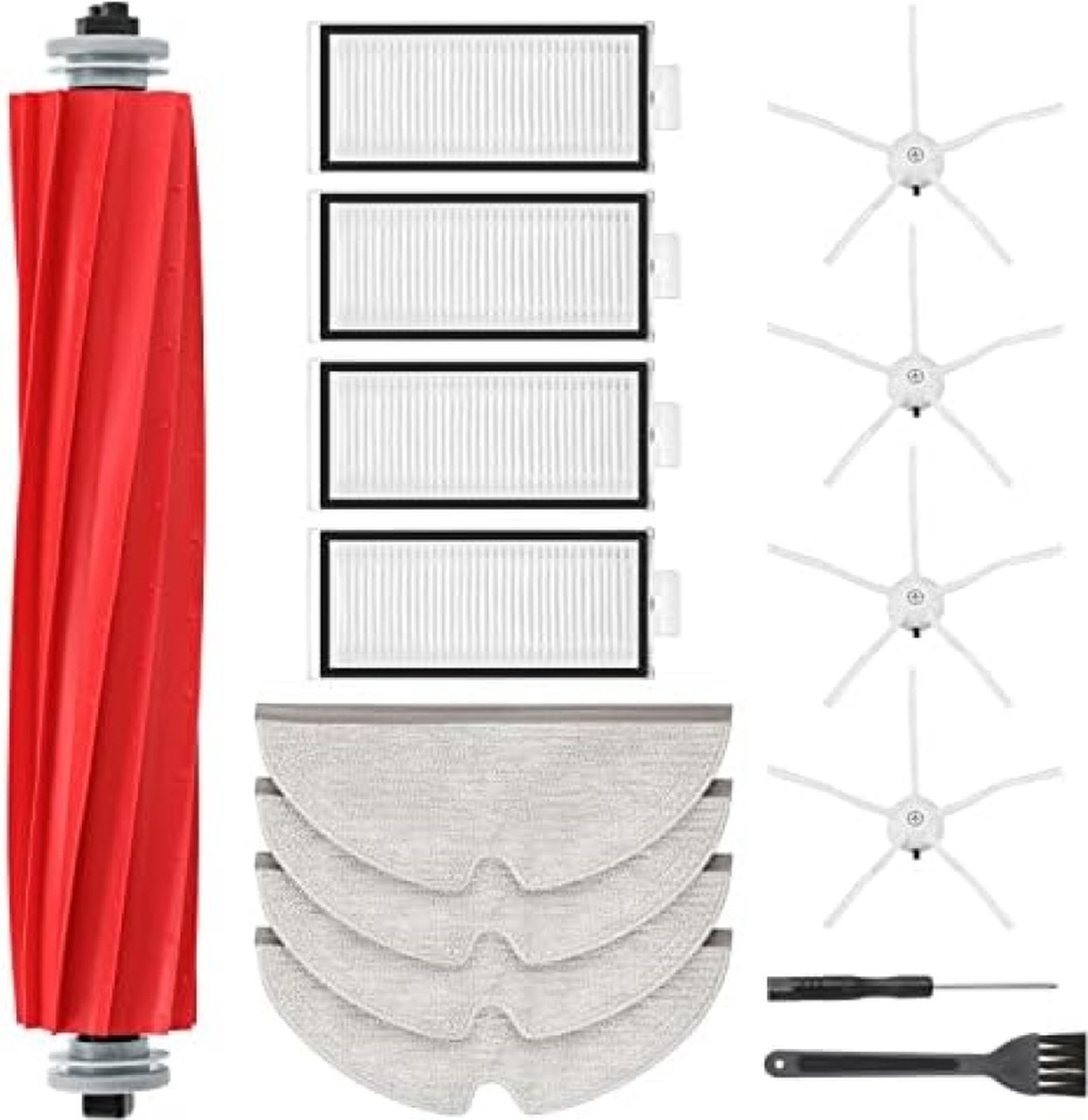Q7 MAX Reserveaccessoires, compatibel met Roborock Q7/Q7+/Q7 MAX/Q7 MAX + stofzuiger, 1 hoofdborstel, 4 filters, 4 reinigingsdoeken, 4 zijborstels, 1 borstelreinigingsgereedschap, voor Roborock q7 max