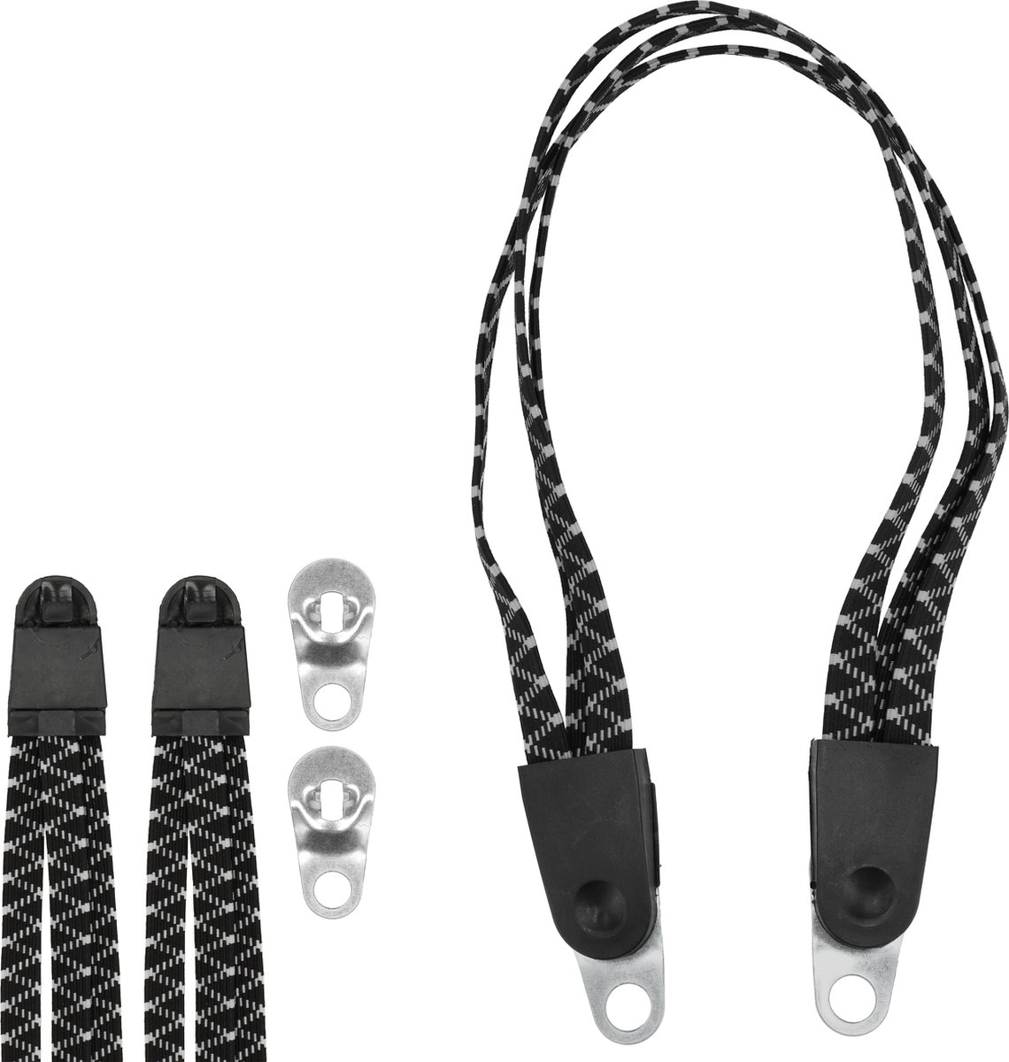 Snelbinder spinbinder fiets zwarte bagagespin met metalen haken - Verstelbaar en Sterk voor Motor, Fiets en Scooter - 55cm x 3cm