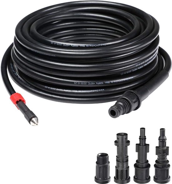 QWORK® Manguera para limpieza de tuberías 30M 180bar, desatascador tuberias a presion, incluido adaptador, compatible con serie K K2, K3, K4, K5, K6, K7 Hidrolimpiadora