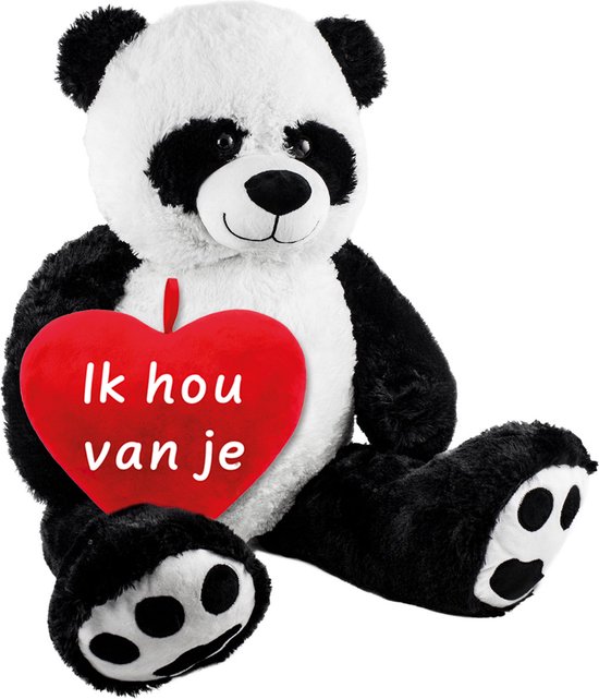 BRUBAKER XXL Panda Knuffel Beer 100 cm Met hart "Ik hou van je" - Cadeau