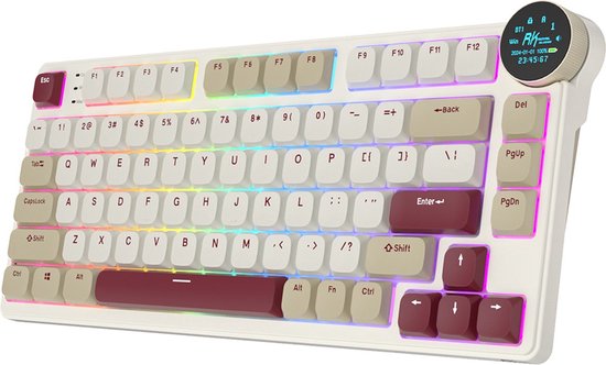 Royal Kludge RK N80 - Mechanisch Gaming Toetsenbord - RGB - Met Display - Foam Touch - Bluetooth - Hot Swappable Switch - Rosy Clouds - Brown Switches - Inclusief Stofkap
