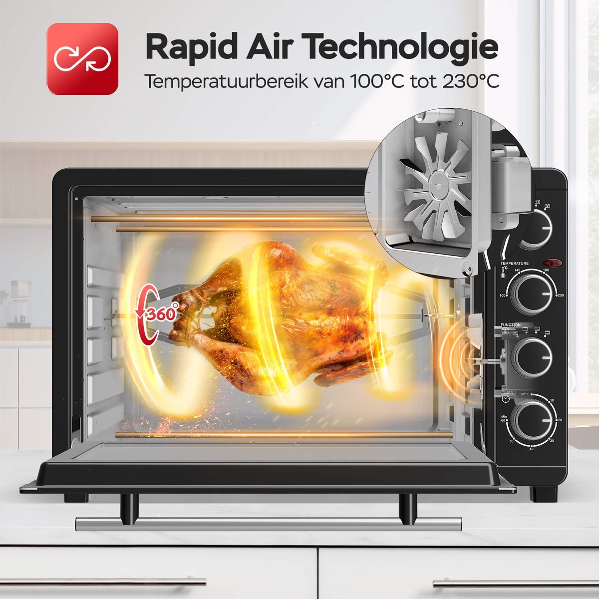 TurboTronic EV45 Vrijstaande Oven - 45L - Instelbare temperatuur en timer - accessoires - Zwart – foto 5