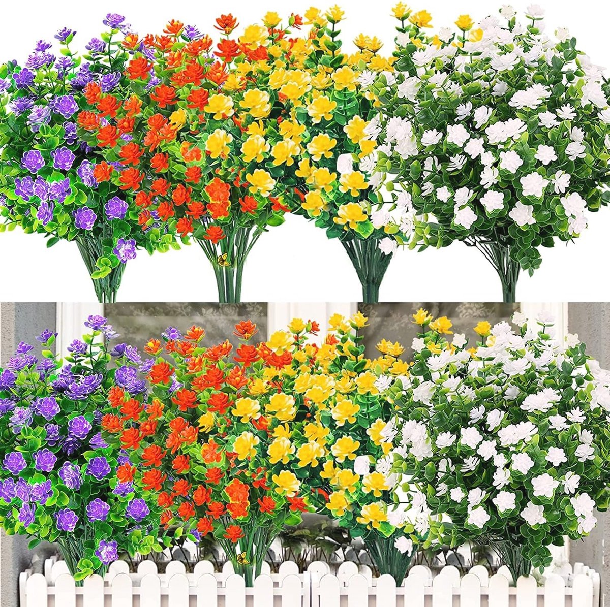 12 bundels kunstbloemen in verschillende kleuren - UV-bestendige nepbloemen voor buiten en binnen decoratie