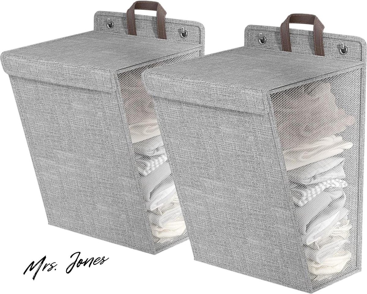 Mrs. Jones Opvouwbare Wasmand 60 Liter Grijs Wasverzamelaar Ophangbaar Badkamer Slaapkamer .