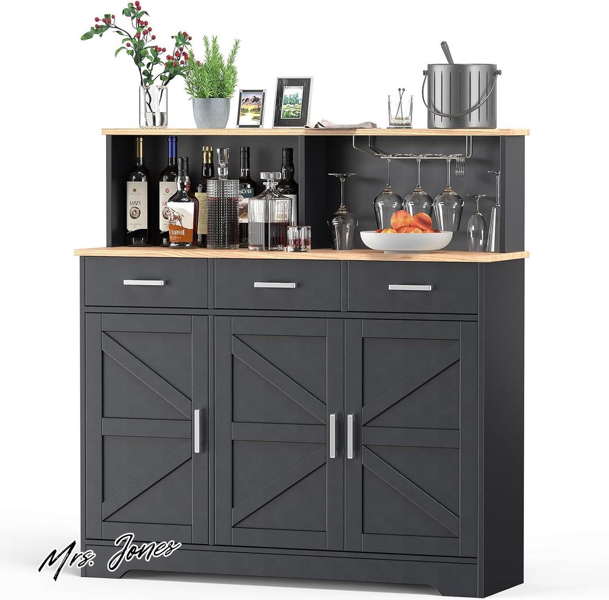 Mrs. Jones Buffetkast opbergdoos 1194 cm dubbellaags dressoir zwart laminaat houten barkast .