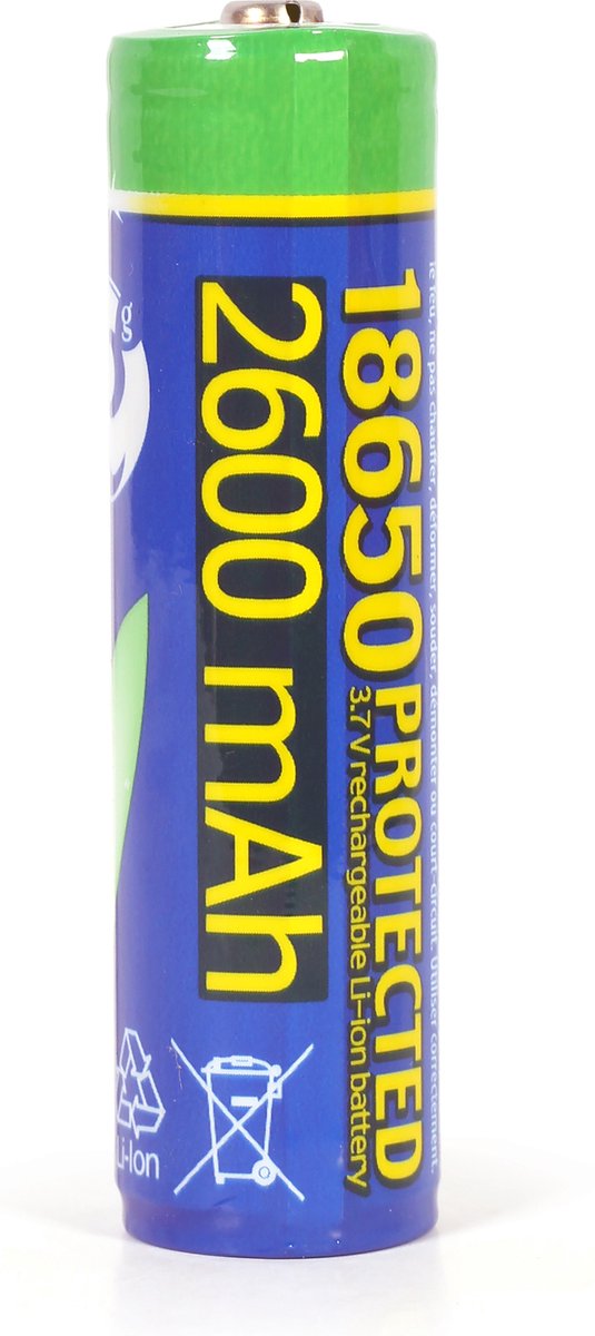 Lithium-ion 18650 batterij, beveiligd, 2600 mAh