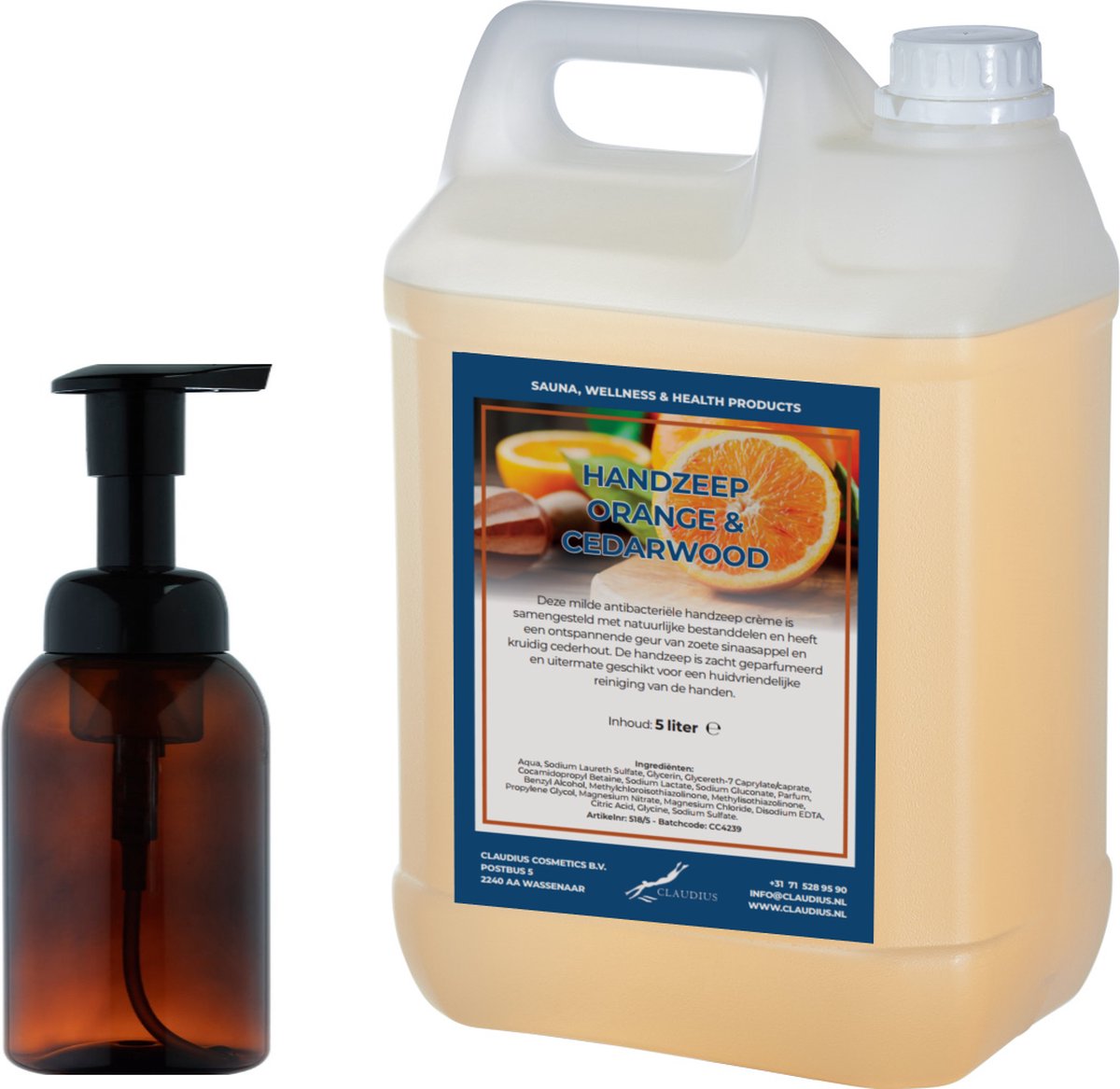 Goedkoopste Zeepdispenser 300 ml amber bruin hervulbaar 5 liter Handzeep Sweet Orange & Cedarwood navulling