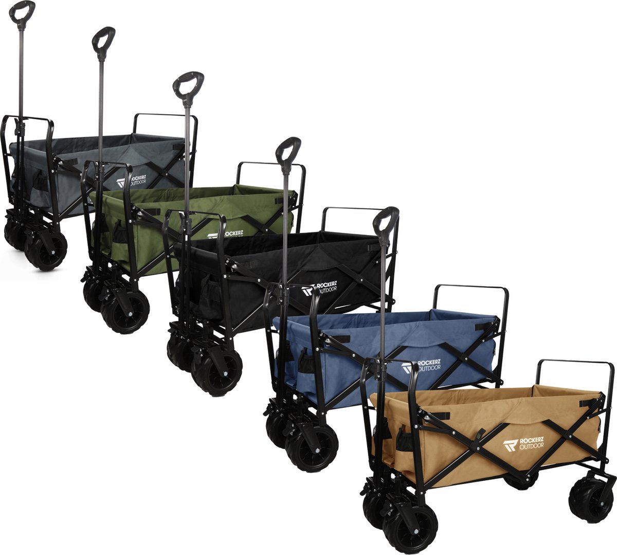 Rowce Bolderkar Opvouwbaar, Belastbaar tot 120 kg, Tuinwagen met Zijvak, Inklapbare Handwagen, Strand, Camping, Winkelen, Transportwagen, Verstelbare Handgreep (Zwart
