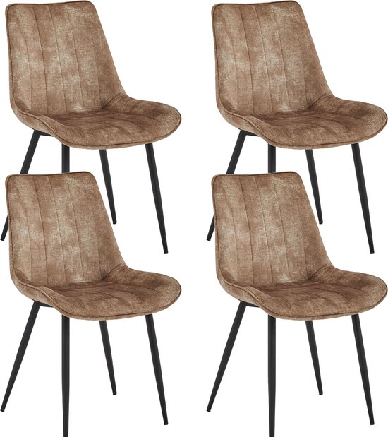 Colenis® - Verta Eetkamerstoel - Set Van 4 - Bruin - Adoré Velvet - Industrieel