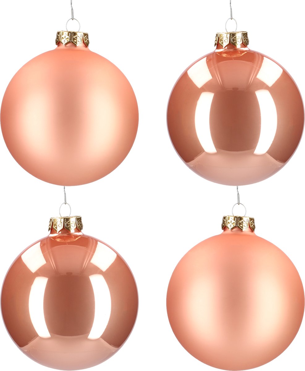 Glazen kerstballen - Set van 4 stuks/100mm - Luxe kerst decoratie - Sfeervolle kerstversiering voor in de kerstboom - Glas - Coral - Brons/Bronskleurig