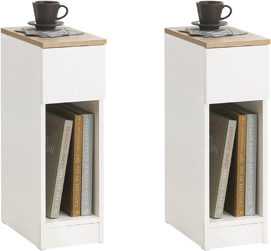 tectake® Nachtkastje met 2 Laden en 2 Planken - Smal Houten Bijzettafeltje - 30 x 49,5 x 61,5 cm - Salontafel in Industrieel Design - Zwart Metalen Frame (lichtbruin