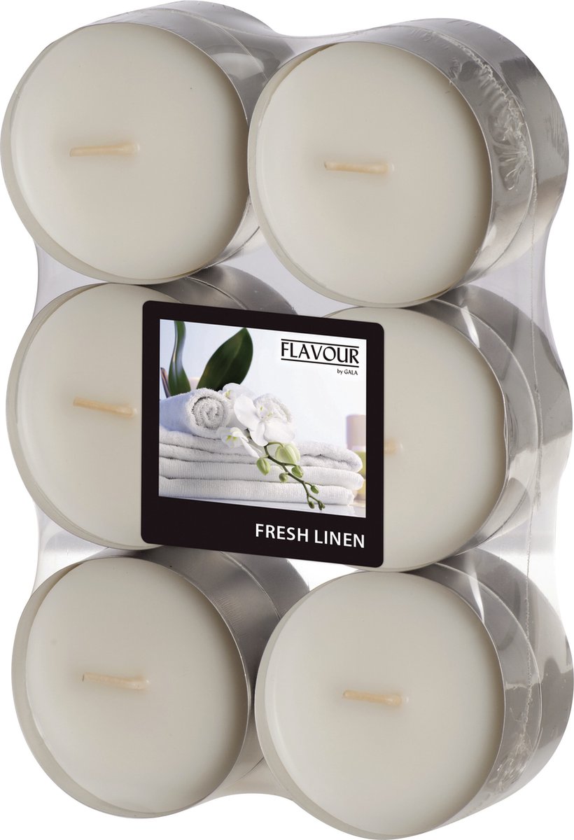 Conpax Candles Geur theelichtjes/waxinelichtjes - Maxi - 12x - Fresh Linen aroma - 8 branduren