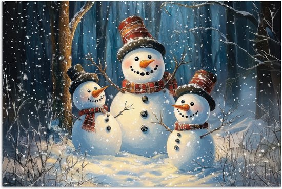 Poster 30x20 cm - Sneeuwpop - Sneeuw - Winter - Bos - Posters - Kamer decoratie - Wanddecoratie woonkamer - Muurdecoratie slaapkamer