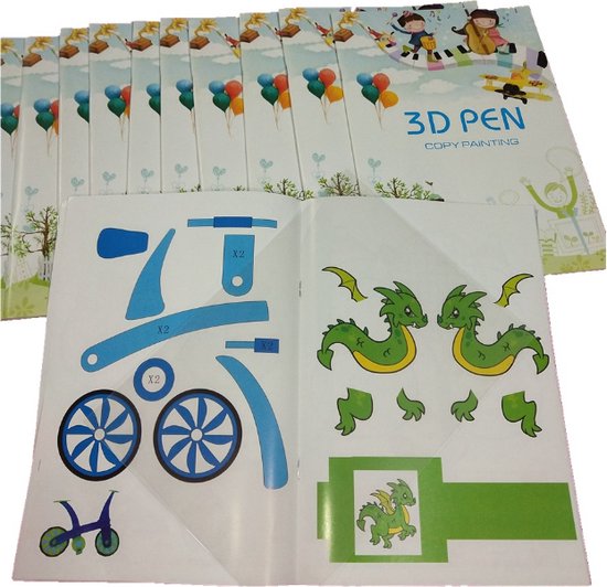 3D Pen-3D pen starterspakket-Inclusief 129 Meter Filament in 40 kleuren - Boek met 40 bladzijden met sjablonen en herbruikbaar transparant overtrekvel- Oplader - Penhouder - blauw