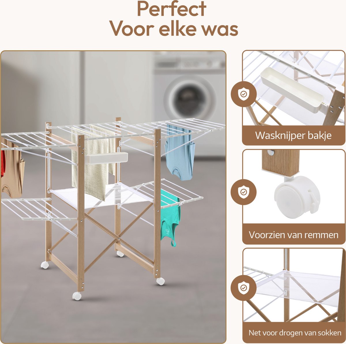 Premium Droogrek, ruimtebesparend, 8 m, met inklapbaar metalen rooster
