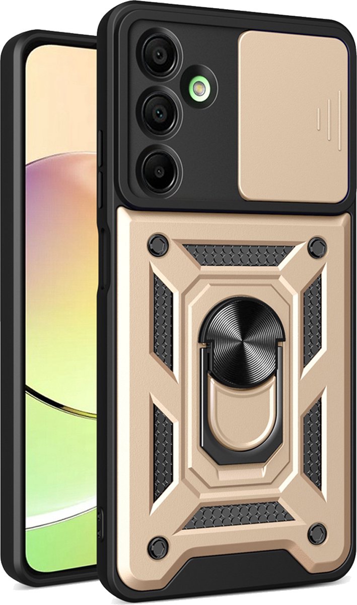 MobyDefend Hoesje - Geschikt voor Samsung Galaxy A16 - Pantsercase Met Draaibare Ring - Goud