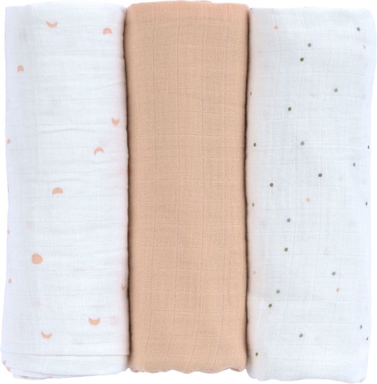 Lässig Hydrofiele luier swaddle doek 3 stuks 85 x 85 cm - Moon peach van Lässig — afbeelding 2