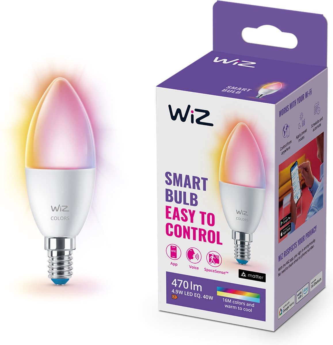 WiZ Kaarslamp C37 E14 Wifi + Bluetooth protocol