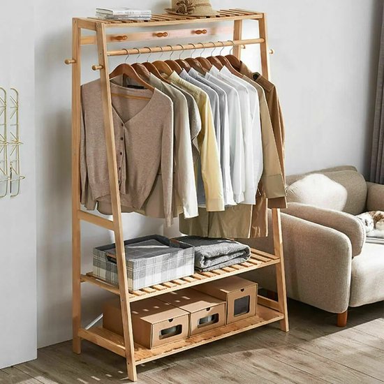 Trovado Kledingrek Bamboe - Kleding rek met planken - Garderobe rek ...