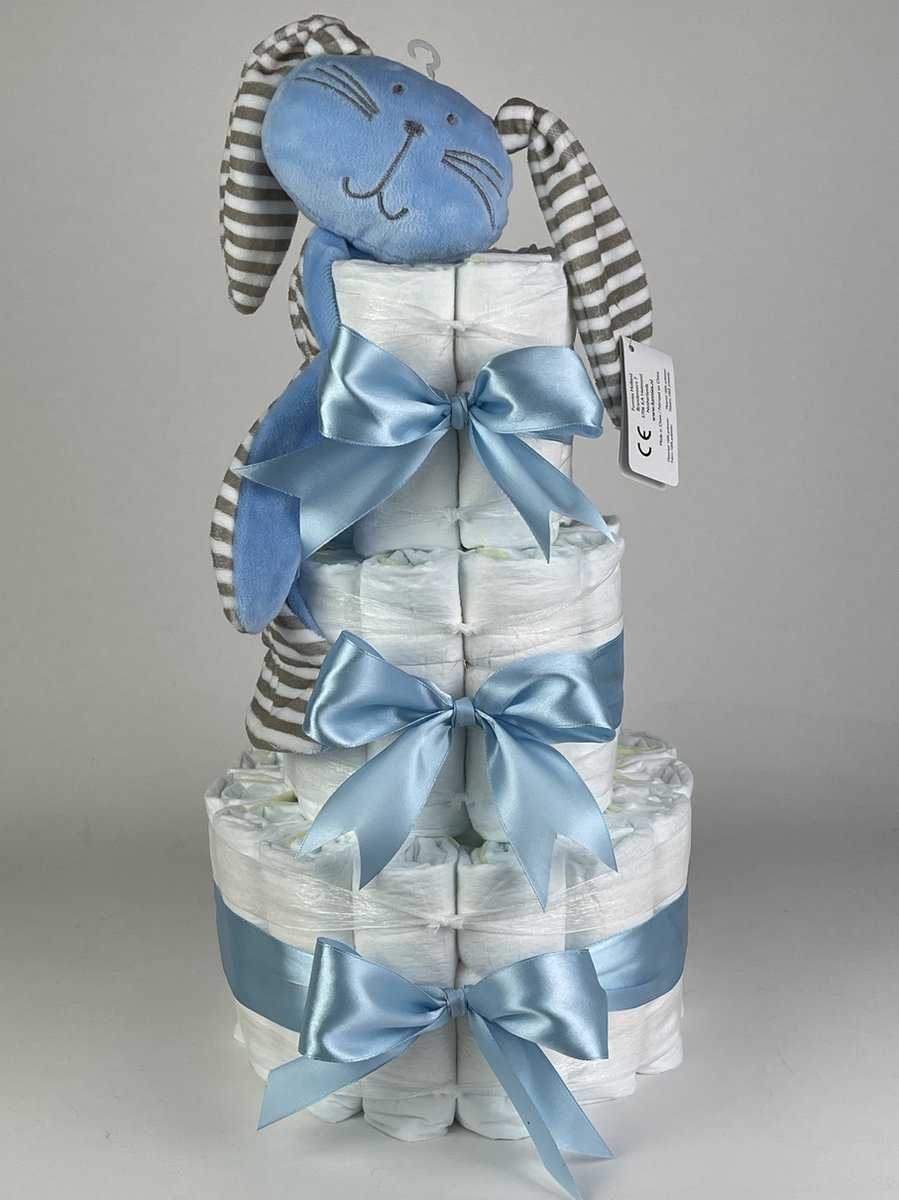 Chouette-Chouette | Luiertaart Jongen | Kraamcadeau | Geboorte Jongen | Babyshower | Knuffeldoek Konijn Knuf Blauw - Blauw