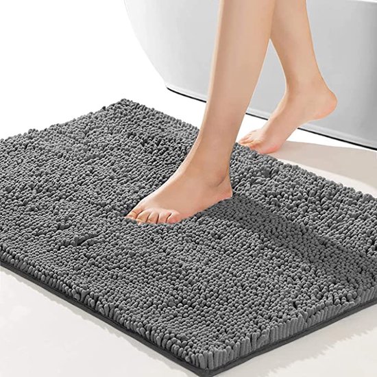 Badmat TPR Antislip - 90x60cm - Absorberende Badmat - Badkamermat - Douchemat - Grijs - Extra Zwaar - SEVEND®