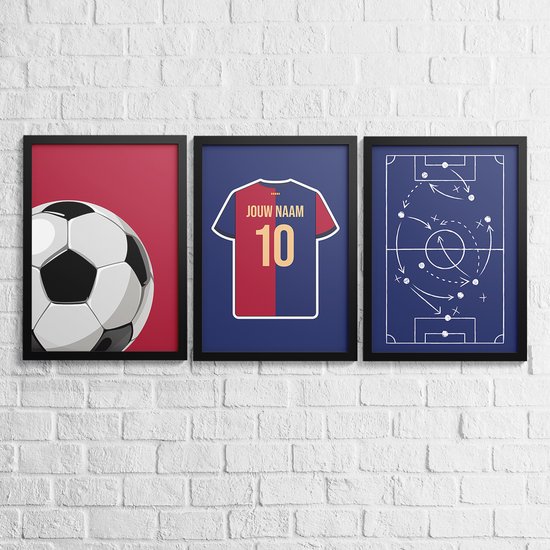 3-Liège Voetbal Poster Set Barcelona - Posters personnalisés avec votre propre nom et numéro - 30 x 40 cm