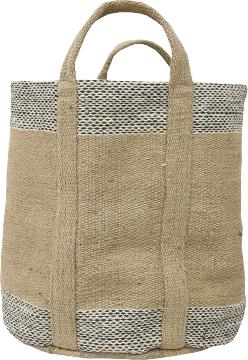 by Mooss - Jute - Opbergtas - Mand - Beige - Naturel - Blauw - Multifunctioneel - Haardhout - Planten - Decoratie - Opberger - Ibiza stijl - Geweven