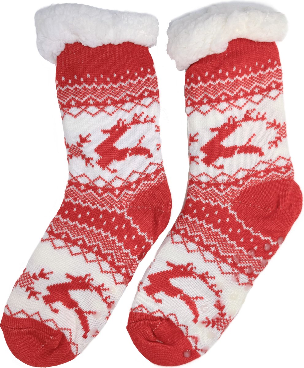 Huissokken Dames - Rood - Thermosokken Maat 35 / 38 - Mega Warm met Anti Slip - 3BMT®