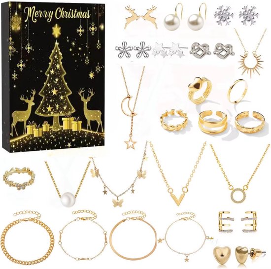 HoliGifts Adventskalender 2024 - Adventskalender Sieraden - 24 Unieke Sieraden - Kerstcadeau - Sinterklaascadeau