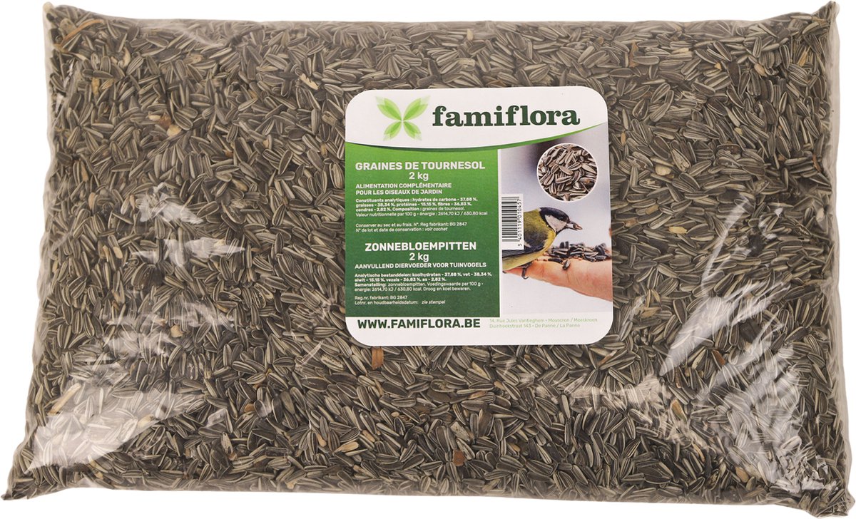 Famiflora zonnebloemzaden 2kg - strooivoer voor de tuinvogels - Rijk aan proteïne en vetten: vogels blijven gezond en energiek in koude maanden