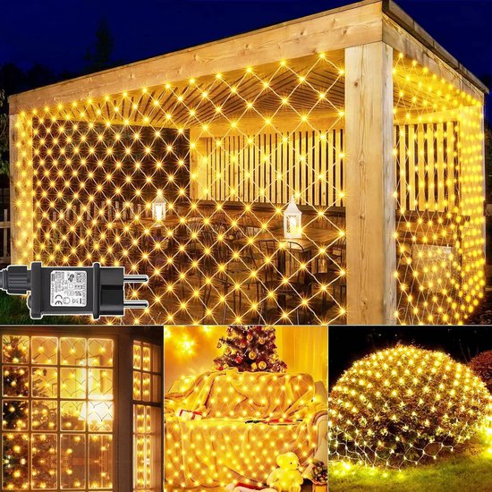 Redefun Lichtsnoer voor buiten, 3 x 2 m, 200 leds, met stekker, 8 modi, lichtketting, waterdicht, lichtgordijn voor kamer, muur, bruiloft, hek, struiken, tuindecoratie, koud wit