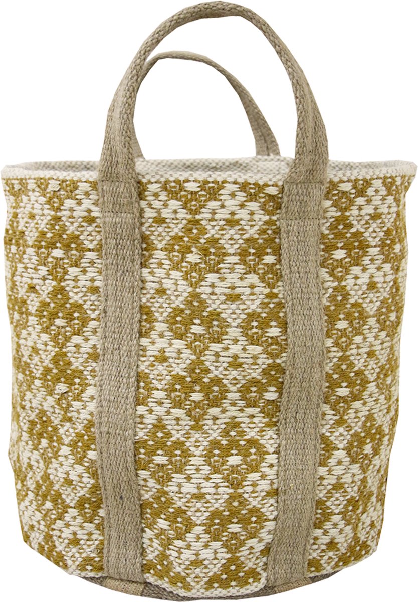 by Mooss - Jute - Opbergtas - Mand - Beige - Okergeel - Naturel - Jute - Katoen - Multifunctioneel - Haardhout - Planten - Decoratie - Opberger - Ibiza stijl - Geweven