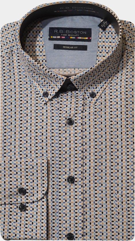 RB Boston Chemise décontractée manches longues Beige Regular Fit Cotton 427670/613