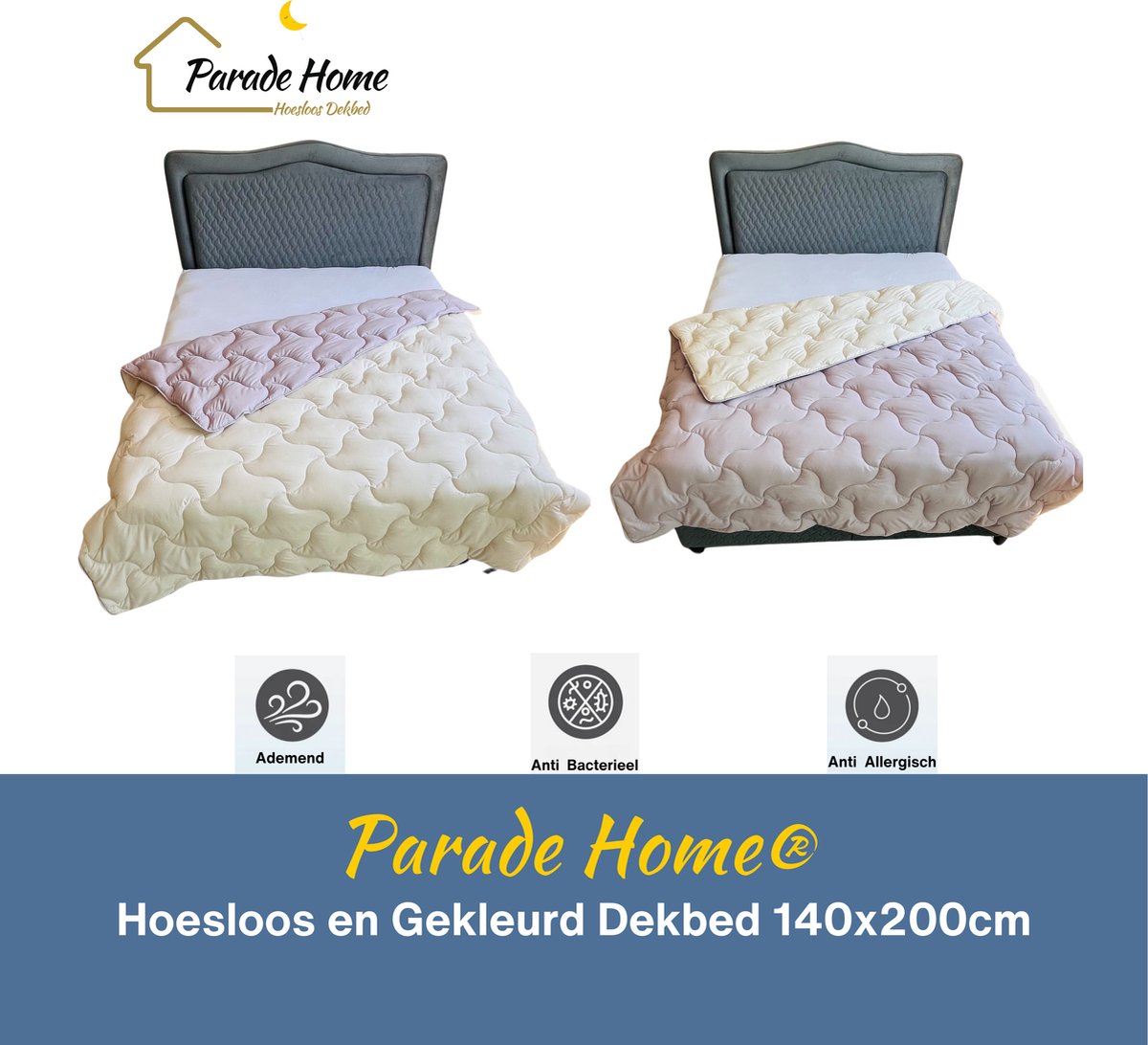 Parade Home® Gemakdekbed- 2 in 1 Dekbed zonder overtrek-140x200 cm- Hoesloos en Gekleurd Dekbed- Tweepersoons Dekbed in kleur-Bedrukt dekbed- Lila en Beige-Ademend-Wasbaar
