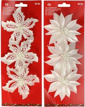 Gerimport Fleurs de sapin de Noël sur clip - 6x pièces - blanc - plastique - décorations de Noël
