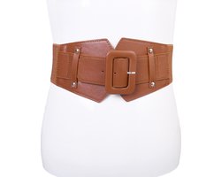 Vrouwen brede elastische cinch riem retro dikke gesp riemen tailleband gesp korset taille riem voor jurken jassen -Brede Vrouwen Riem - Elastische Damesriem - Stretch - Modern - Jurk - Jas - Vest - Tailleband - Mode - Bruin