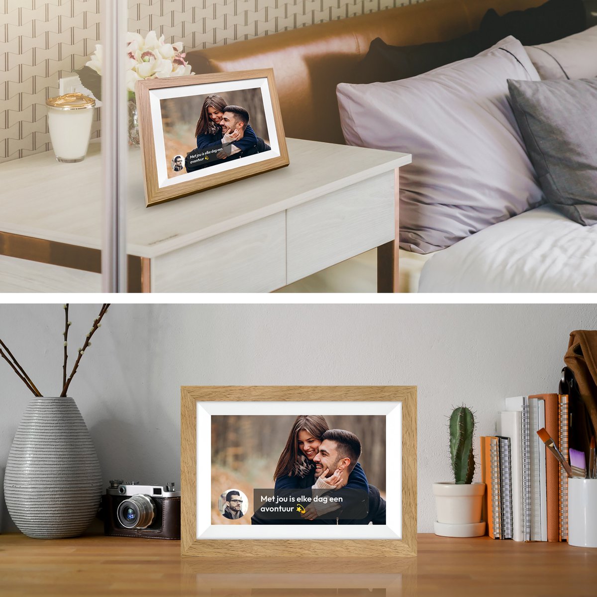 Digitale fotolijst met WiFi en Frameo App - 10.1 inch HD+ IPS Display - Fotokader met Touchscreen - 32GB - Bruin/Wit - Frameo digitale fotolijst - digitale fotokader - digitaal fotolijstje thumbnail 6
