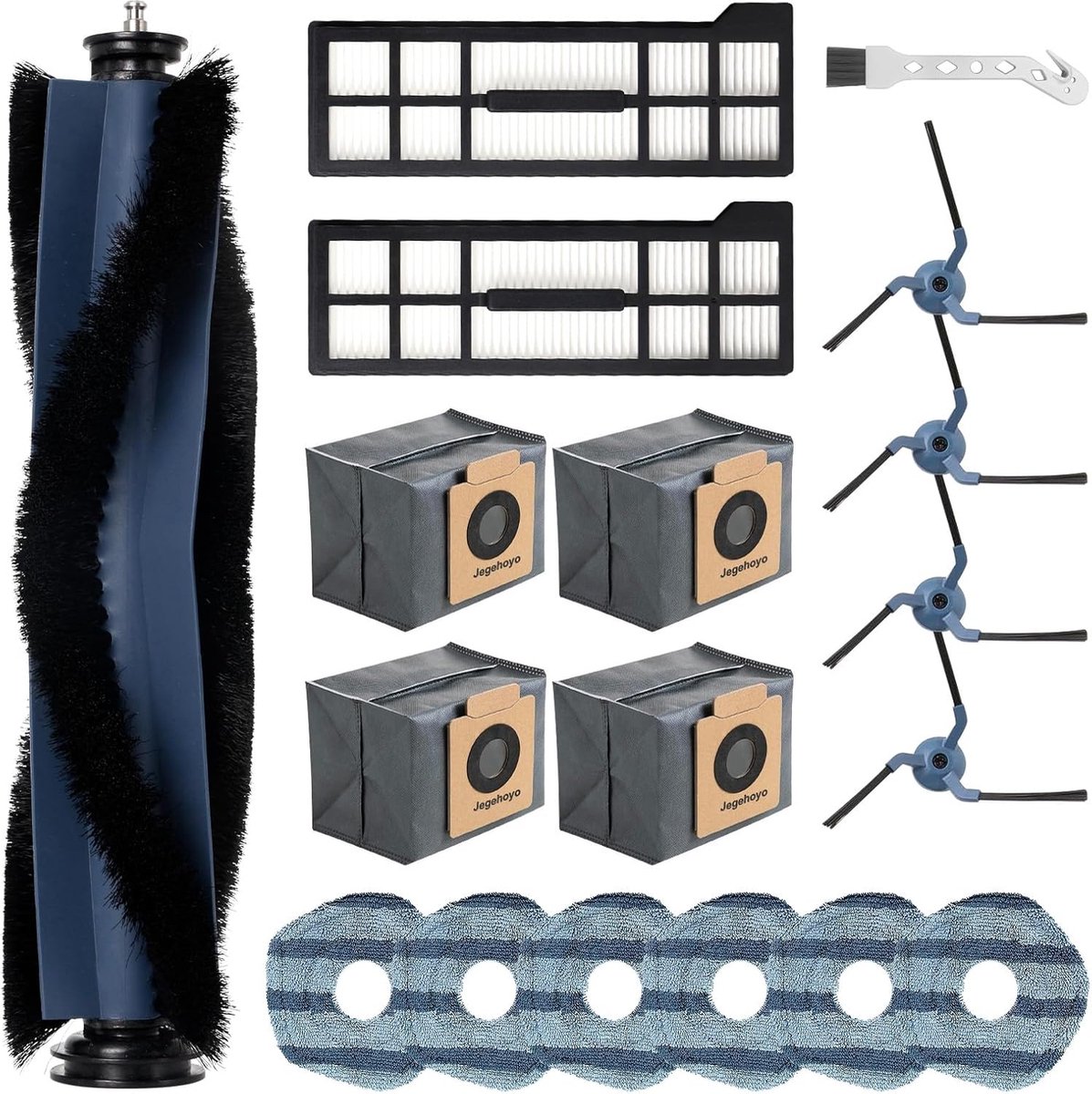18 stuks accessoires geschikt voor Eufy X10 Pro Omni robotstofzuiger, 1 rolborstel, 2 filters, 6 dweilpads, 4 zijborstels, 4 stofzakken, 1 reinigingsborstel
