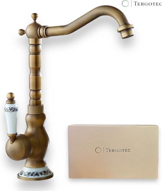 Tergotec® Vrijstaande Retro wastafelkraan / badkamer kraan / Easy montage / 2024 design / draaibare uitloop / warm en koud / porselein