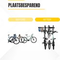 Voor en na afbeelding van een fietsenopslag met meerdere fietsen.